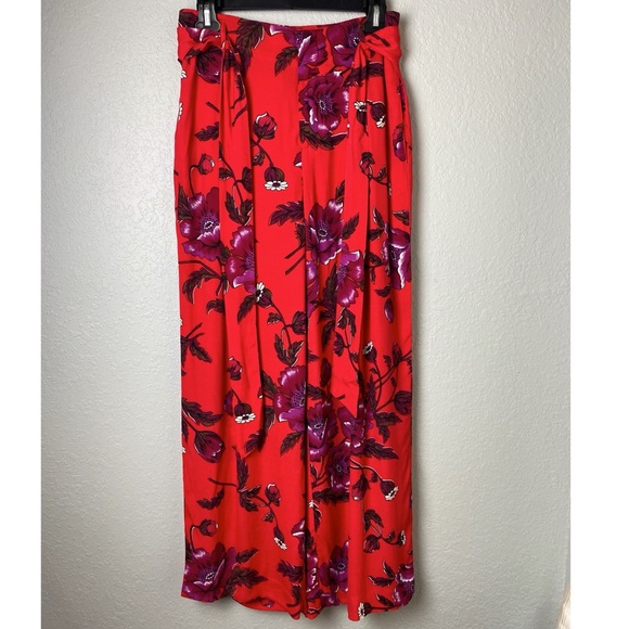 Anthropologie Pants Margo Wide Leg Red Floral Flowy Trousers sz 2 - Picture 2 of 10